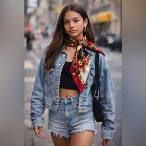 Vintage Baroque Chain Print Satin Scarf – Red, Gold & Black (Large Square)